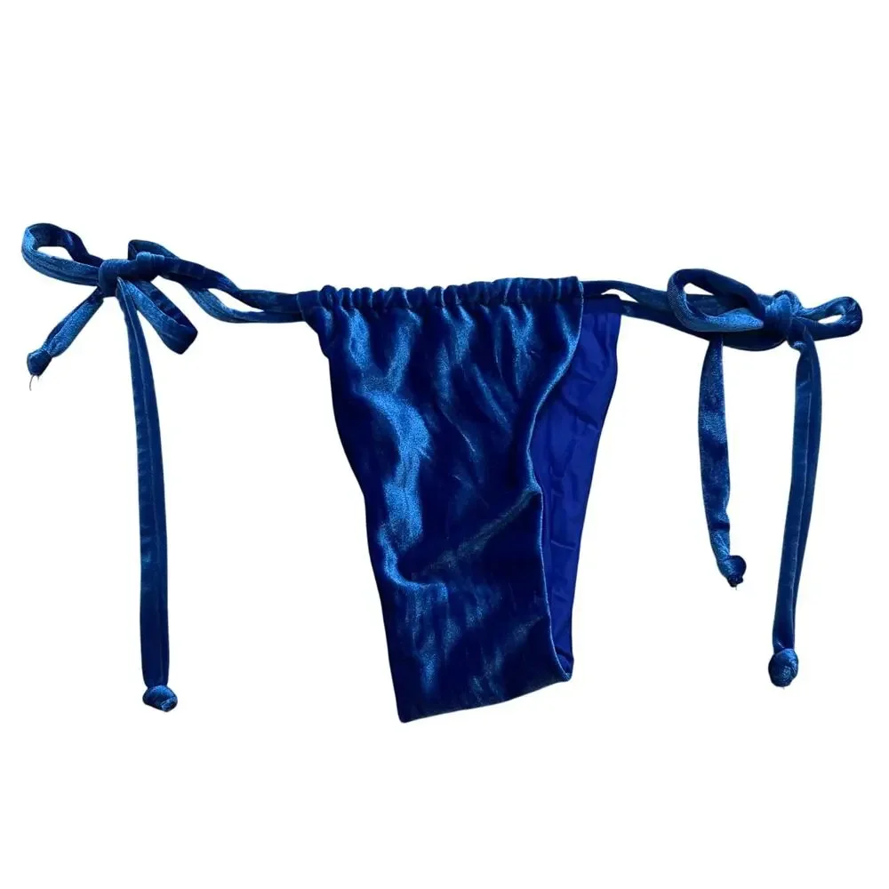 Frankies Bikinis Skimpy Blue Velvet Bikini Bottoms Medium Swimsuit Two Piece